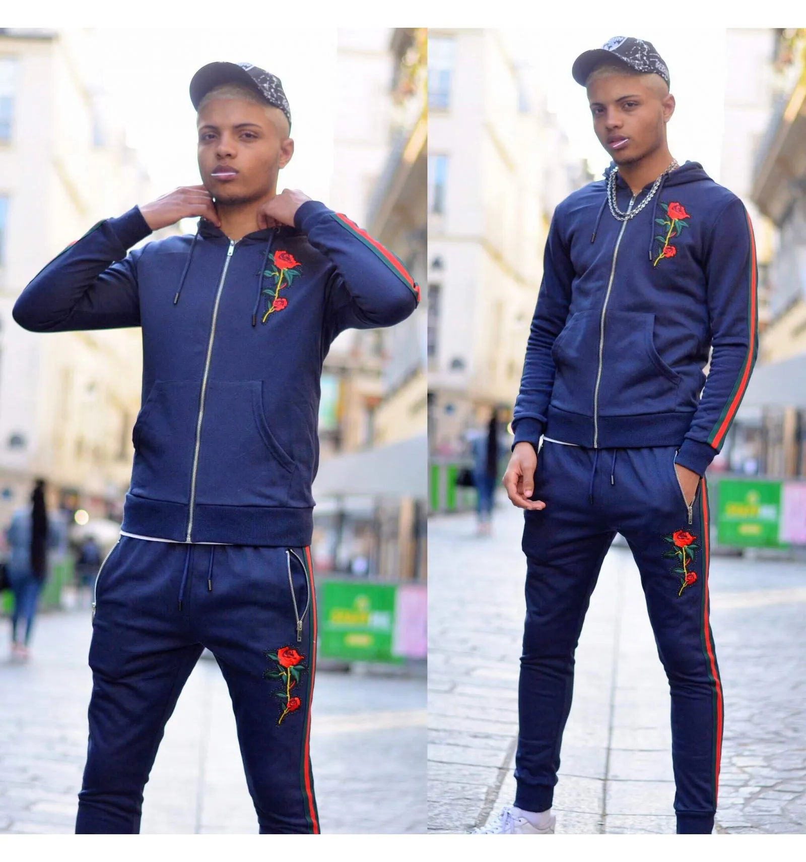 Ensemble ZOOM FLIGHT bleu avec patch Rose et strass