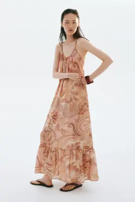 Robe trapèze avec détail à nouer - Beige/motif cachemire — photo 3