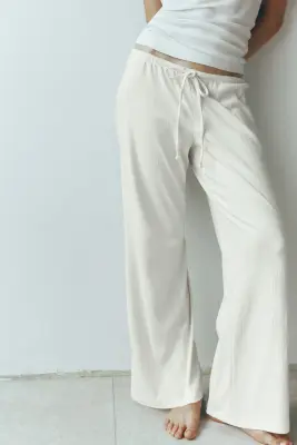 Pantalon en coton mélangé - Crème — photo 2