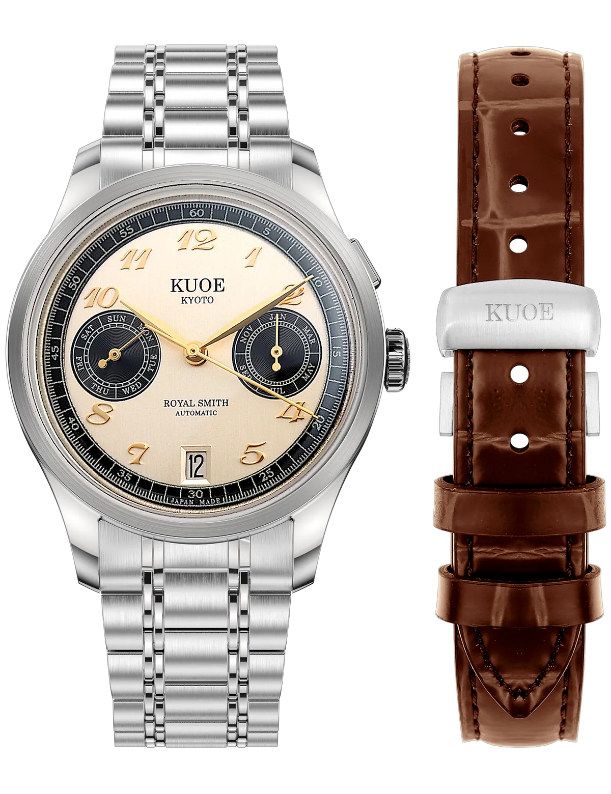 MONTRE KUOE ROYAL SMITH 90-010 PANDA X VERTICAL BRUSHED  DIAL / MIXED-LINK BRACELET / EXHIBITION CASEBACK