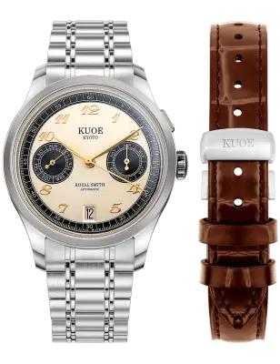 MONTRE KUOE ROYAL SMITH 90-010 PANDA X VERTICAL BRUSHED  DIAL / MIXED-LINK BRACELET / EXHIBITION CASEBACK — photo 1