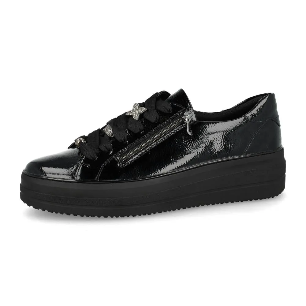 Baskets Remonte D1C09-00 Noires - Cuir Verni Lacets Zip Grande Pointure Femme