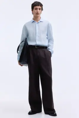Chemise Slim Fit en lin - Bleu clair — photo 2
