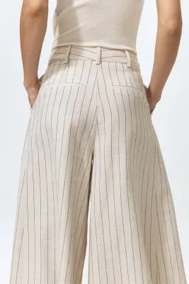 Jupe-culotte plissée à jambes larges - Beige clair/rayures tennis — photo 2