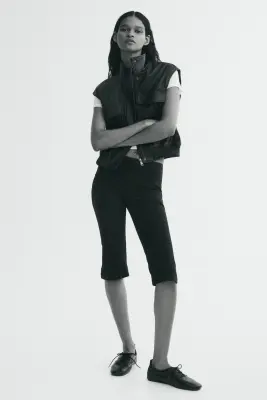 Veste sans manches oversize en tissu enduit - Noir — photo 2