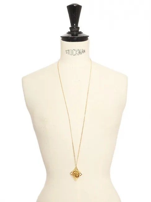 Collier sautoir chaîne fine laiton dorée pendentif losange Prix boutique 600€