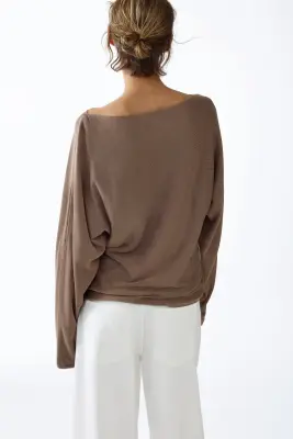 Pull à encolure bateau - Beige foncé — photo 3