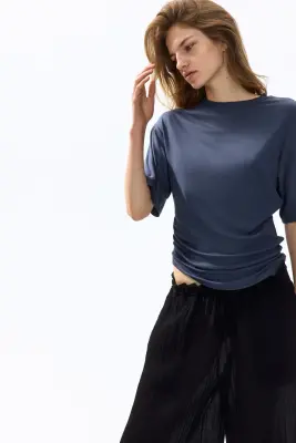 Top en viscose à effet drapé - Bleu foncé — photo 2