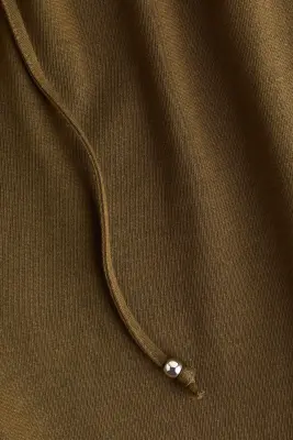 Pantalon en coton avec cordon de serrage - Vert kaki foncé — photo 3