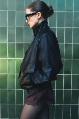 Veste oversize en cuir - Marron foncé — photo 4