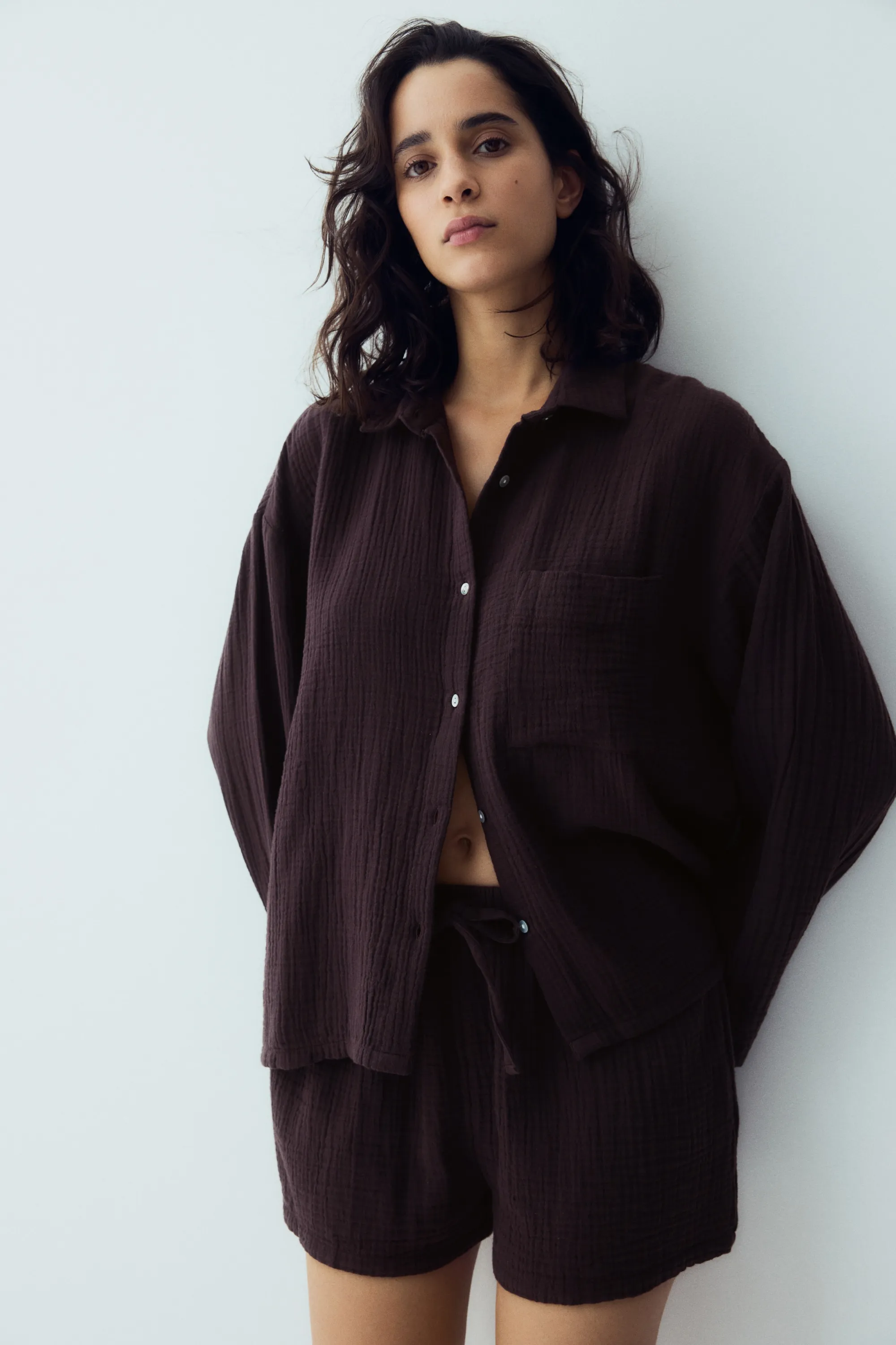 Chemise et short de pyjama - Marron foncé