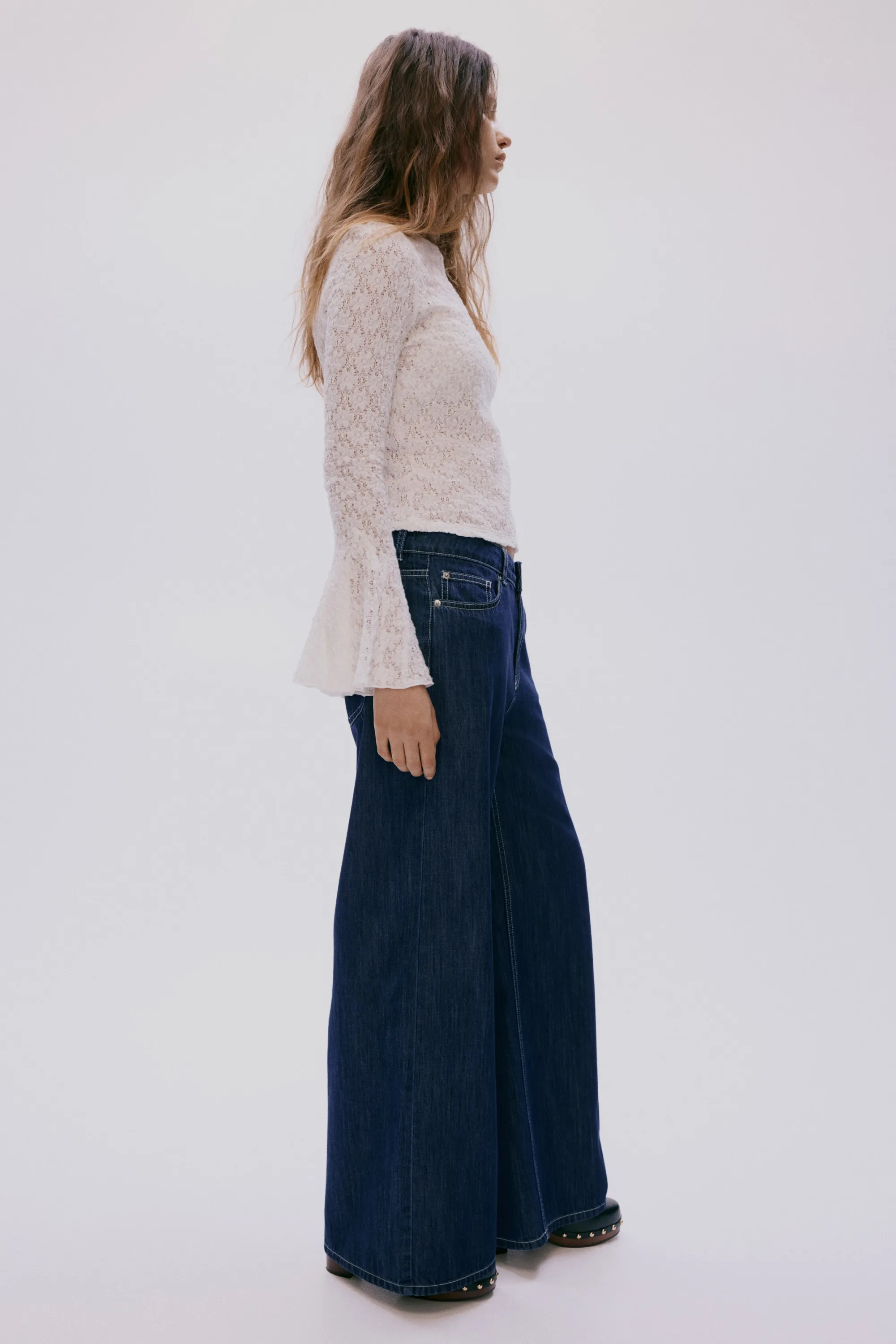 Wide Regular Waist Jeans - Bleu denim foncé