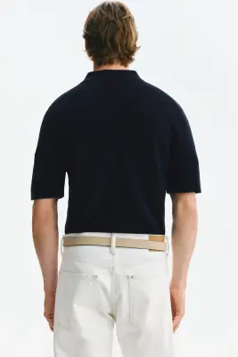Polo texturé Slim Fit - Bleu marine — photo 3