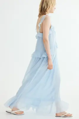 Robe volantée avec détail à nouer - Bleu clair — photo 2