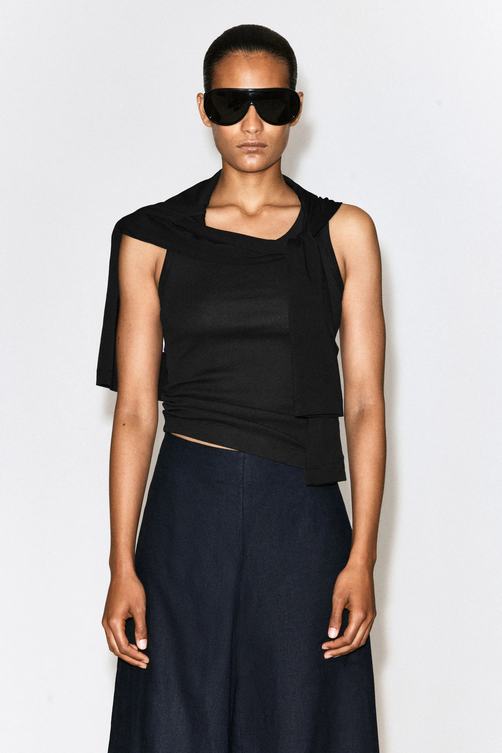 PANTALON LARGE EN LIN - BLEU MARINE