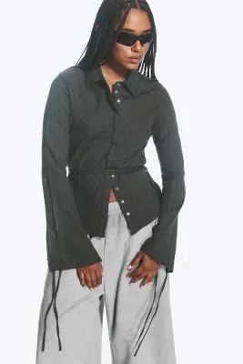 Chemise en coton à nouer - Gris rayé — photo 2