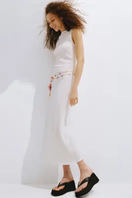 Robe froissée avec encolure bateau - Crème — photo 3
