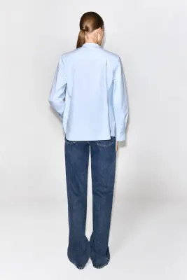 RUCHED COTTON BLOUSE - BLEU — photo 4