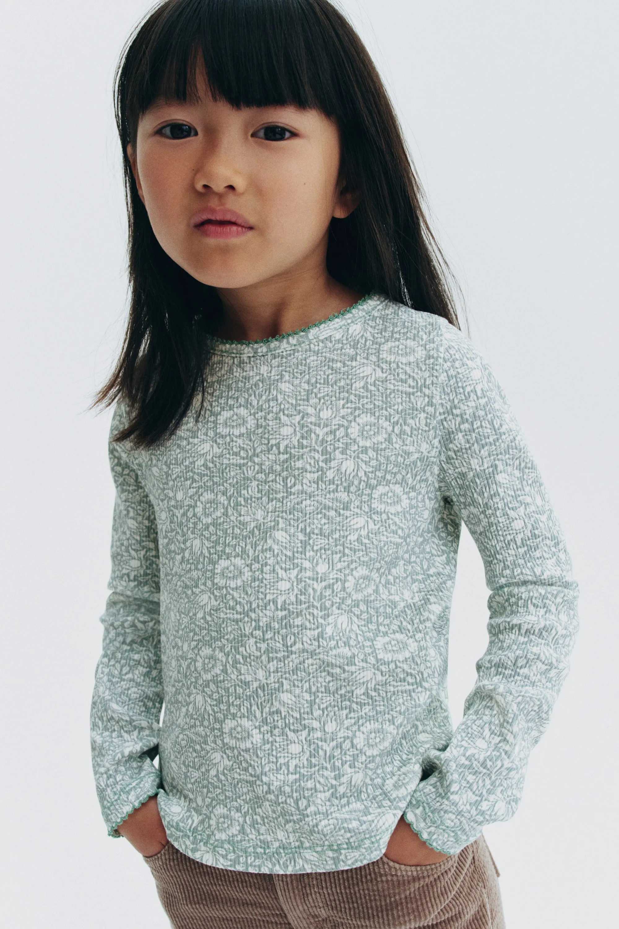 Top en coton à motif - Turquoise clair/fleuri
