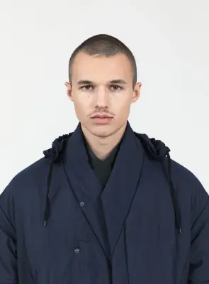 Kimono Puffer Jacket in Navy Blue Ecocare Microfiber — photo 4