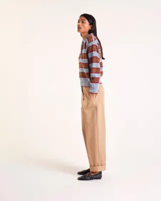 Pull Isidore rayures bleu, cannelle et bordeaux — photo 3