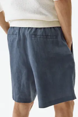 Short Relaxed Fit en lin - Bleu ancien foncé — photo 4