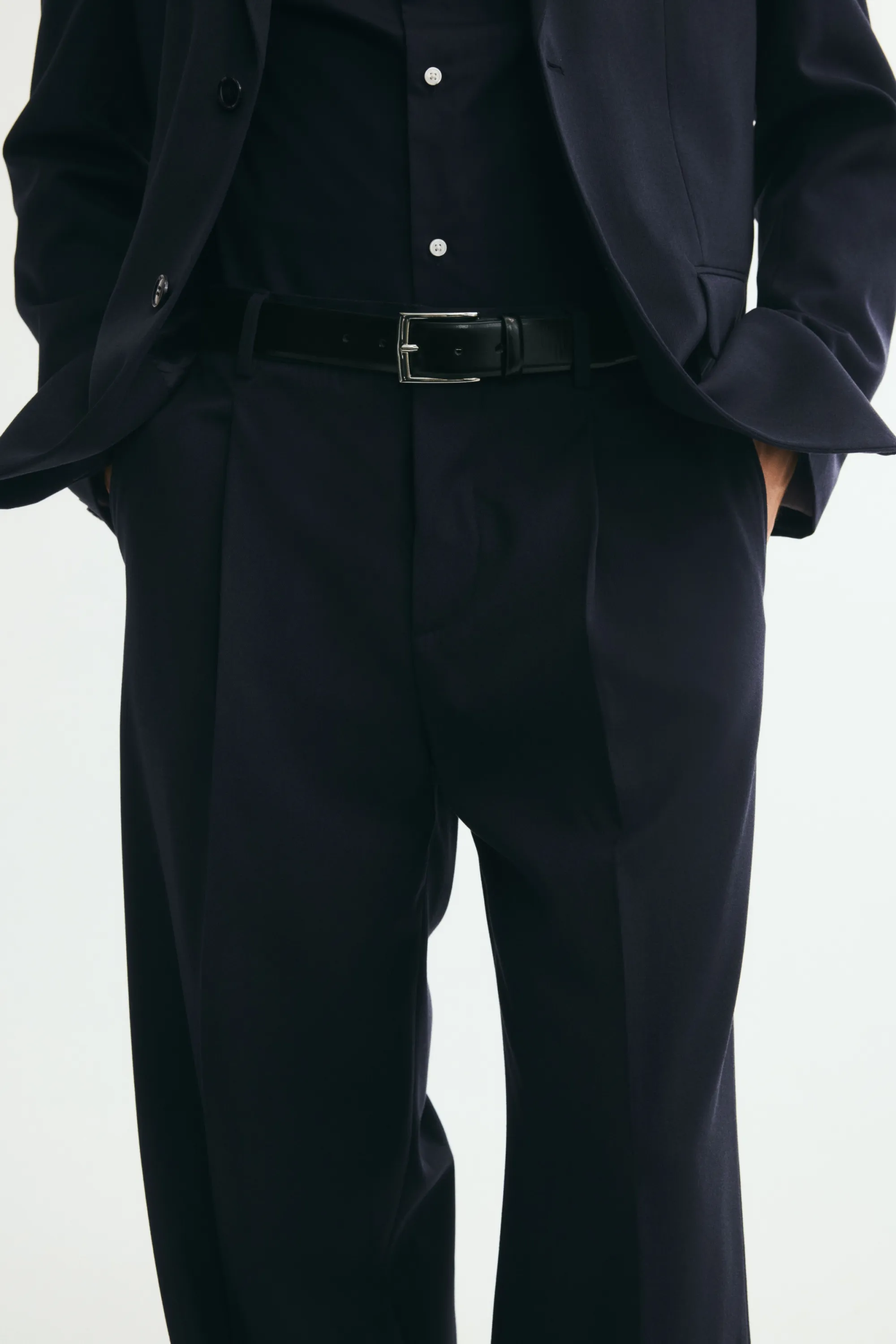 Pantalon de costume Loose Fit en laine mélangée - Bleu marine