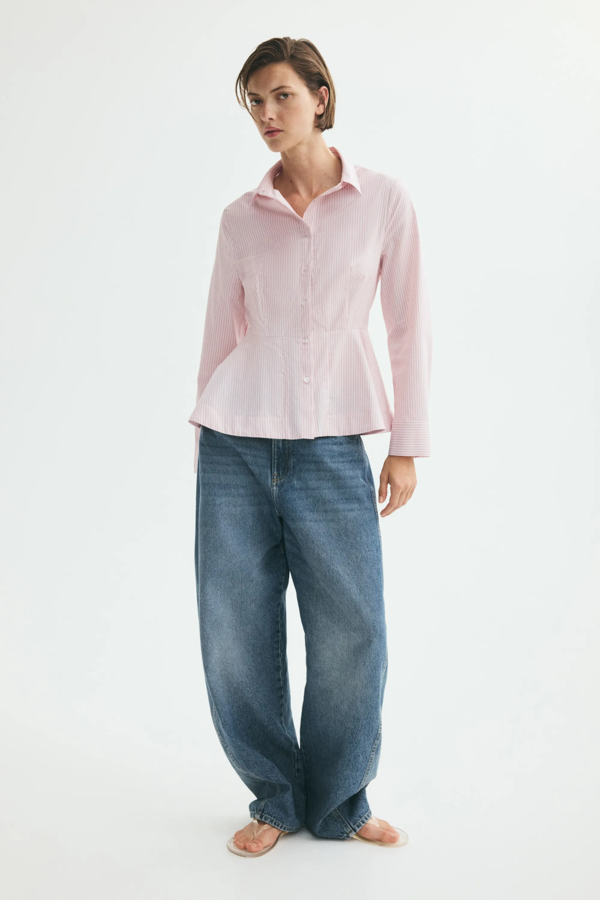 Chemise péplum en coton - Rose clair/rayé