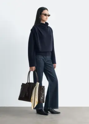 Pull plissé en laine - Bleu foncé — photo 5