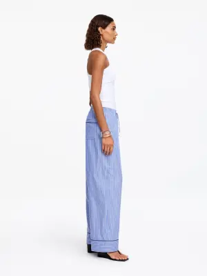Pantalon rayé en coton - Bleu/Rayé — photo 3