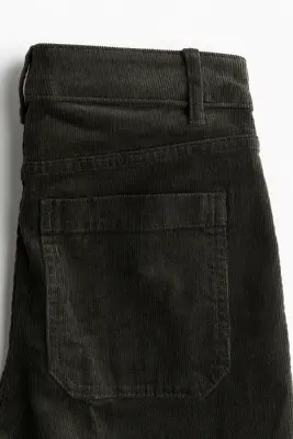 Pantalon évasé en velours côtelé - Vert foncé — photo 1