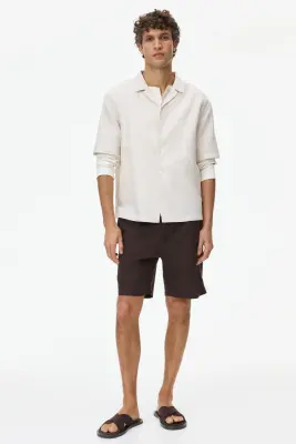 Chemise Relaxed Fit en lin mélangé avec col cubain - Beige clair — photo 1