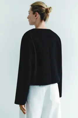 Veste brossée à boutons noués - Noir — photo 3