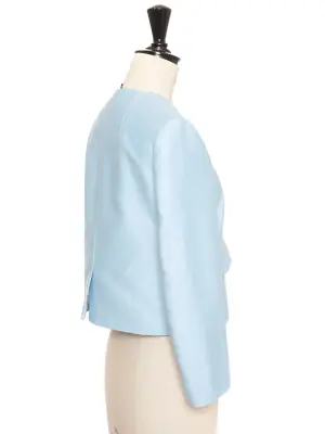 Veste courte bleu clair boutons écaille camel Est. Retail 2500€ Taille 34 — photo 3
