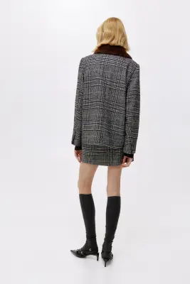 Veste en laine mélangée - Noir/carreaux — photo 3
