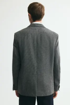 Veste Relaxed Fit en laine mélangée - Gris foncé/motif pied-de-poule — photo 3