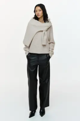 Pull asymétrique en alpaga mélangé - Beige clair — photo 2