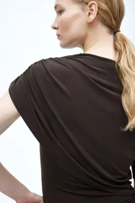 Top à effet drapé - Marron foncé — photo 2