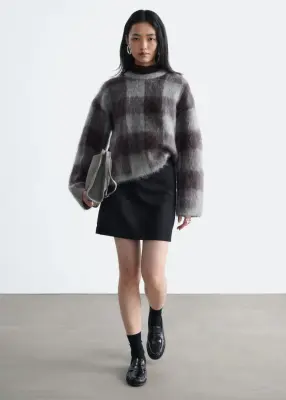 Pull en mohair mélangé - Gris/À carreaux — photo 3