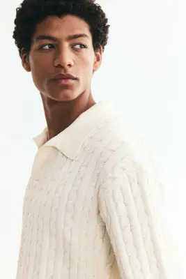 Polo Relaxed Fit en maille torsadée - Crème — photo 2