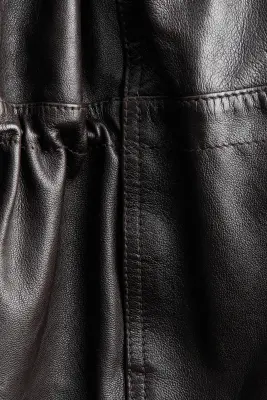 Veste en cuir avec col entonnoir - Marron foncé — photo 4