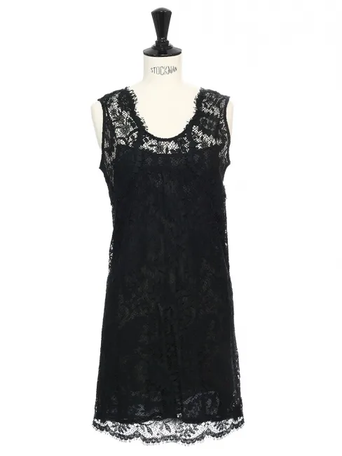 Robe sans manche en dentelle noire Px boutique 600€ Taille 34