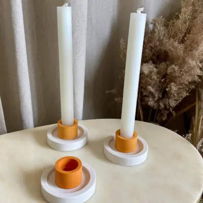 Bougeoir rond blanc cerclage orange — photo 2