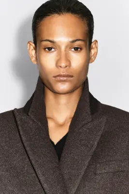 BLAZER OVERSIZE COURT EN MÉLANGE DE LAINE BOUILLIE - CAMEL CHINÉ — photo 3