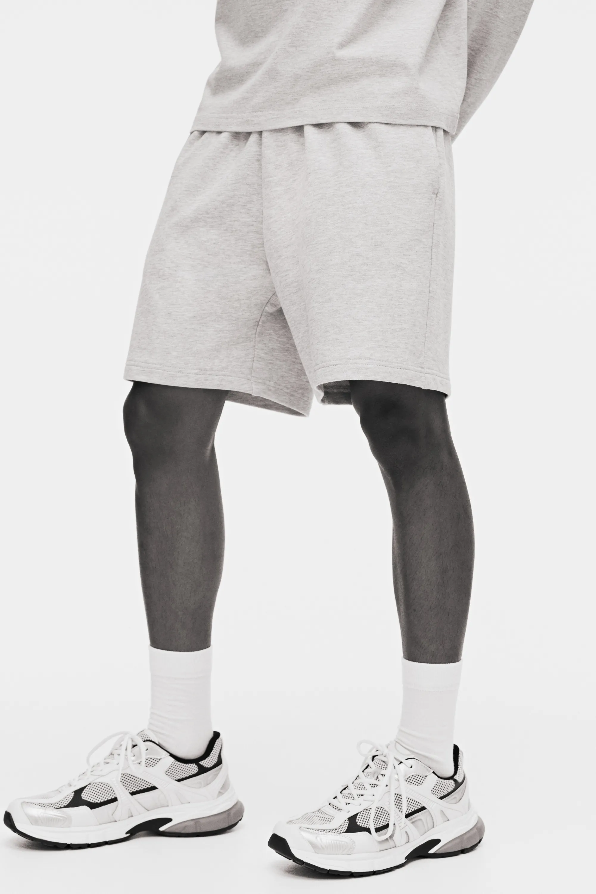 Short Regular Fit en molleton - Gris clair chiné