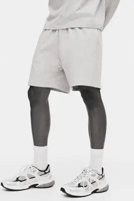 Short Regular Fit en molleton - Gris clair chiné — photo 1