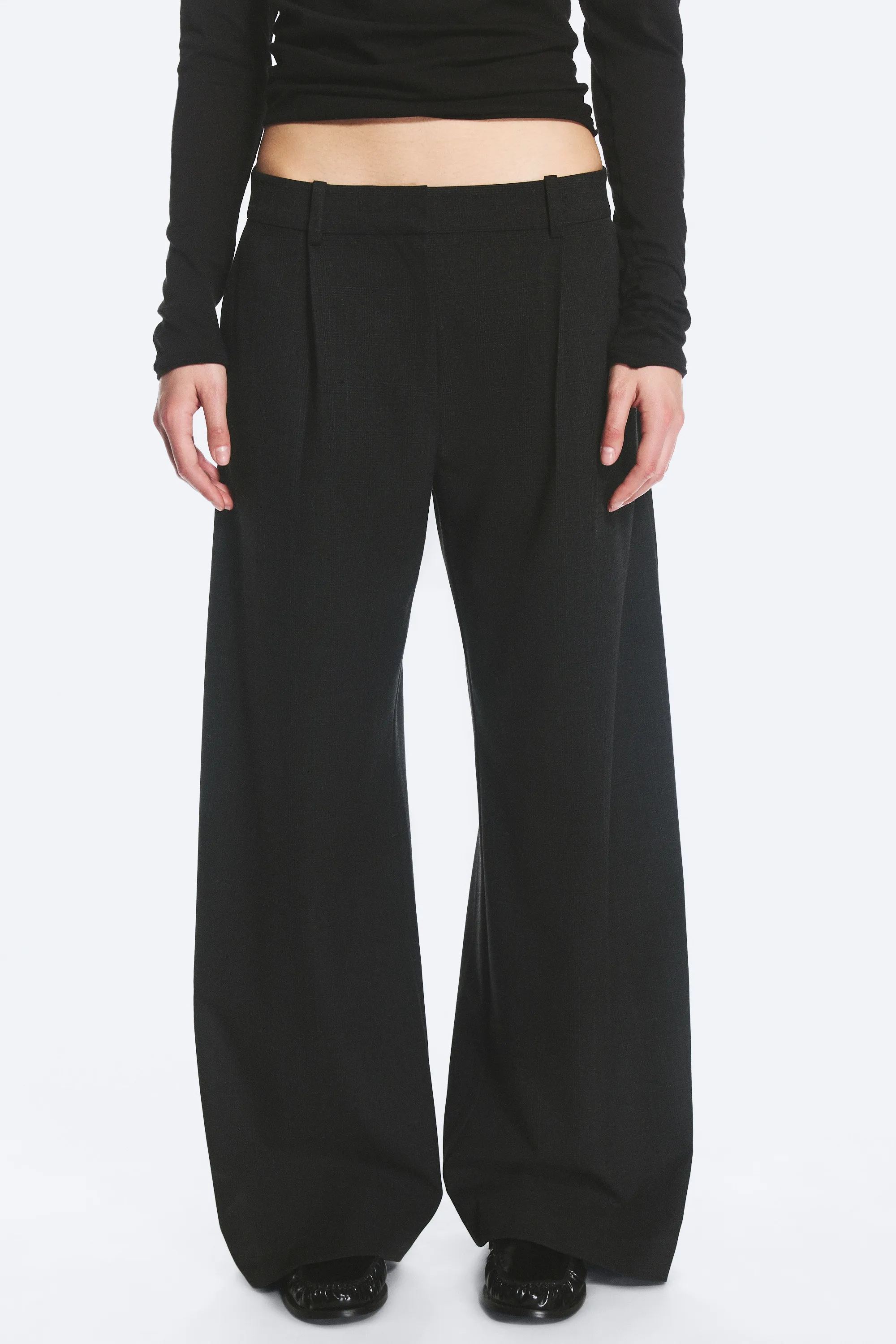 Pantalon de costume large taille basse - Gris foncé à carreaux