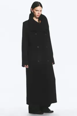 Manteau oversize à col cheminée en mélange de laine - Noir — photo 2