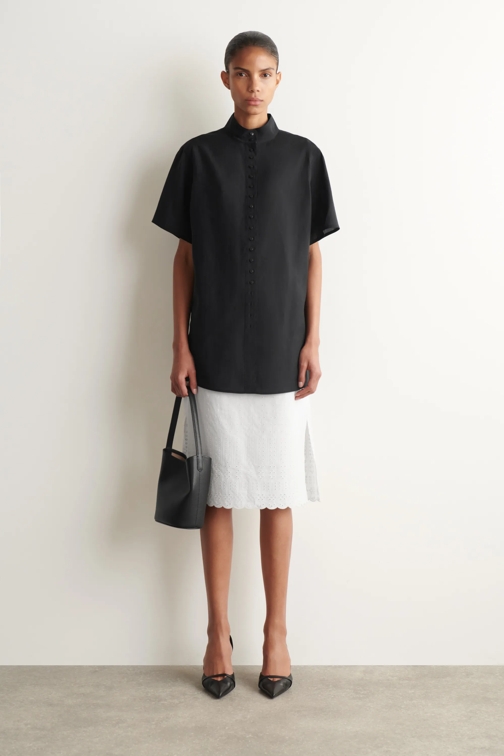 CHEMISE FLUIDE À COL MONTANT - NOIR