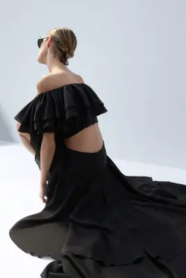 Jupe asymétrique volantée - Noir — photo 3